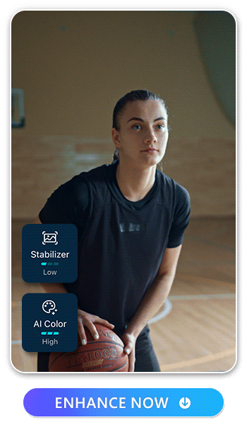 a woman playing basketball video applied with AI Enhance Video effect with PowerDirector
